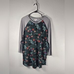 LuLaRoe Floral Raglan Top - Gray and Multicolor